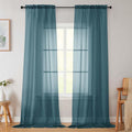 Dusty Blue Sheer Curtains for Bedroom Living Room 96 Inches Long 2 Panels by WelvetBLK