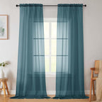 Dusty Blue Sheer Curtains for Bedroom Living Room 96 Inches Long 2 Panels by WelvetBLK