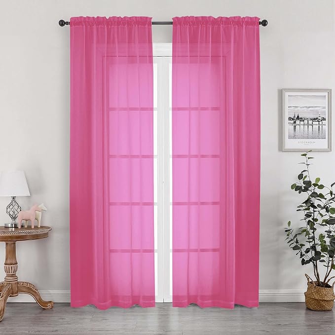 OWENIE Sheer Hot Pink Curtains for Bedroom Living Room 78 Inches Long 2 Panels by OWENIE