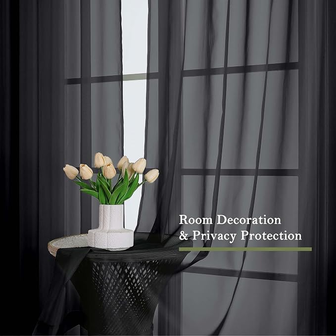 Lecloud Black Sheer Curtains 120 Inches Long 2 Panels, Balance Light & Privacy - Image 6