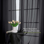 Lecloud Black Sheer Curtains 96 Inches Long 2 Panels, Solid Airy Voile Dual Rod - Image 6