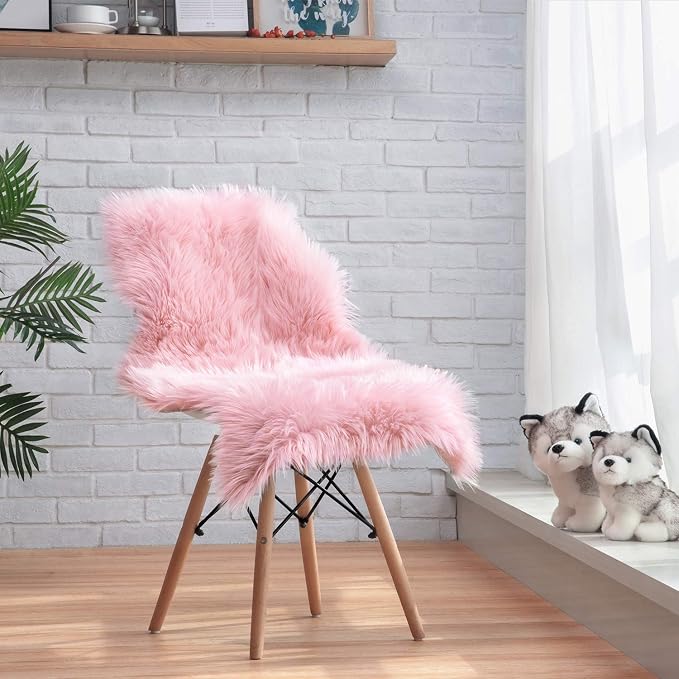 Ciicool Faux Sheepskin Rug Soft Faux Fur Rugs Pink Fluffy Rugs Chair Couch - Image 2