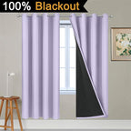 Yakamok Lilac 100% Blackout Lined Curtains, 2 Thick Layers Completely Blackout - Image 2