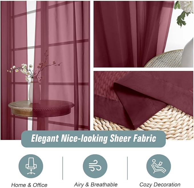 Extra Wide Sheer Curtains for Window 96 Inches Long 2 Panels Set, Elegant Light - Image 4