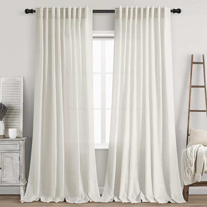 Linen Curtains 96 inches Long for Bedroom Back Tab Light Filtering Privacy by Nanspring