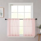 Kitchen Curtains 24 Inch Length Tier 2 Pieces, Blush Sheer Curtain Solid Soft by WelvetBLK