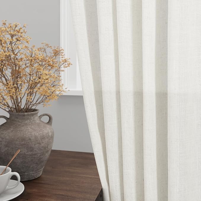 Nanspring Beige White Linen Curtains 96 Inches Long 2 Panels Set - Image 4