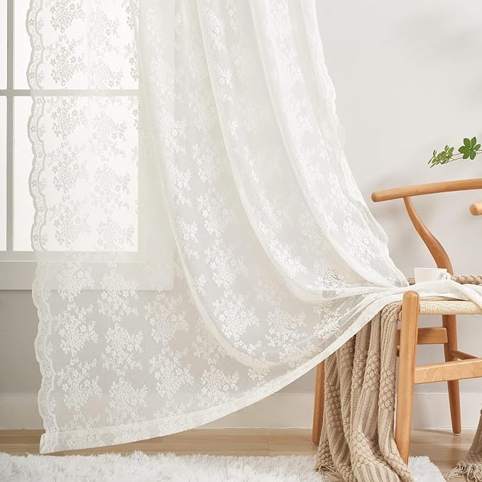 YJ YANJUN Vintage Lace Curtains 120 Inches Long-Antique Floral Ivory Privacy by YJYANJUN