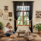 WAZZIO Boho Lace Curtains 63 Inch -Vintage Victorian Sheer Panel Drape Floral - Image 7