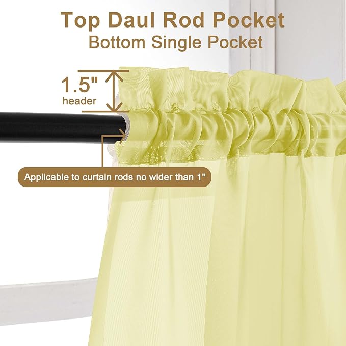 Chyhomenyc Lemon Sheer Curtains 30 inch Length 2 Panels, Light Filtering Voile - Image 8