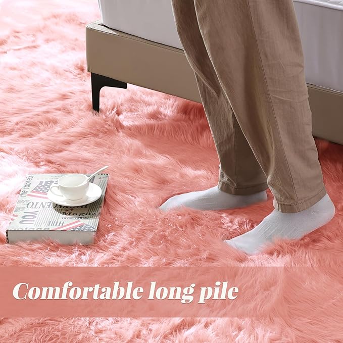 ORINOVA Pink Faux Sheepskin Fuzzy Fur Rugs - Image 2