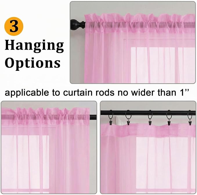 Gwine Sheer Curtains for Living Room 45 inch Length - Image 2