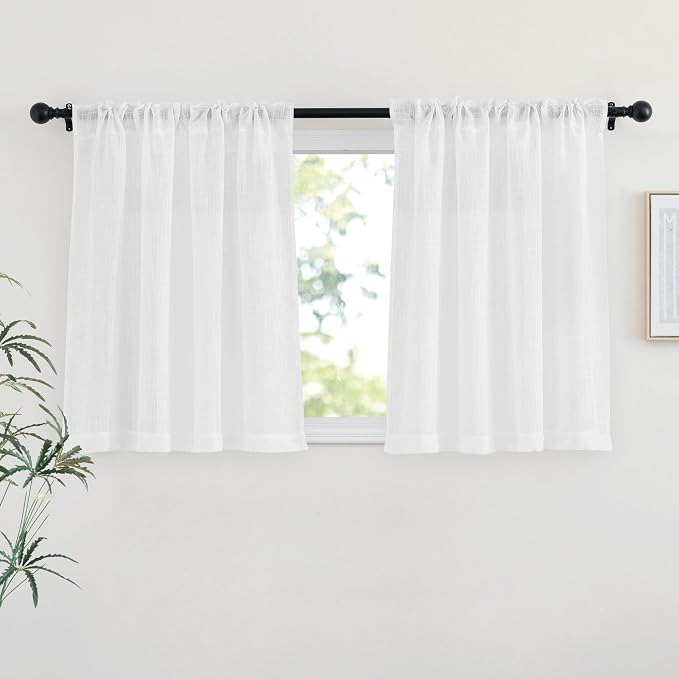 NICETOWN White Faux Linen Kitchen Curtains 36 inches Long, Rod Pockets & Back - Image 2