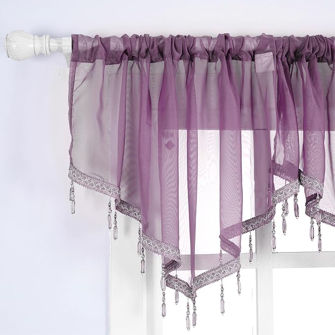 Molaxhome Swag Curtain 51 inch Length Rod Pocket Scalloped Curtain Valance - Image 6