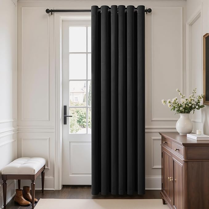 MIULEE Blackout Door Curtain Set of 2, 34 x 80 Inch Black Thermal Insulated - Image 3