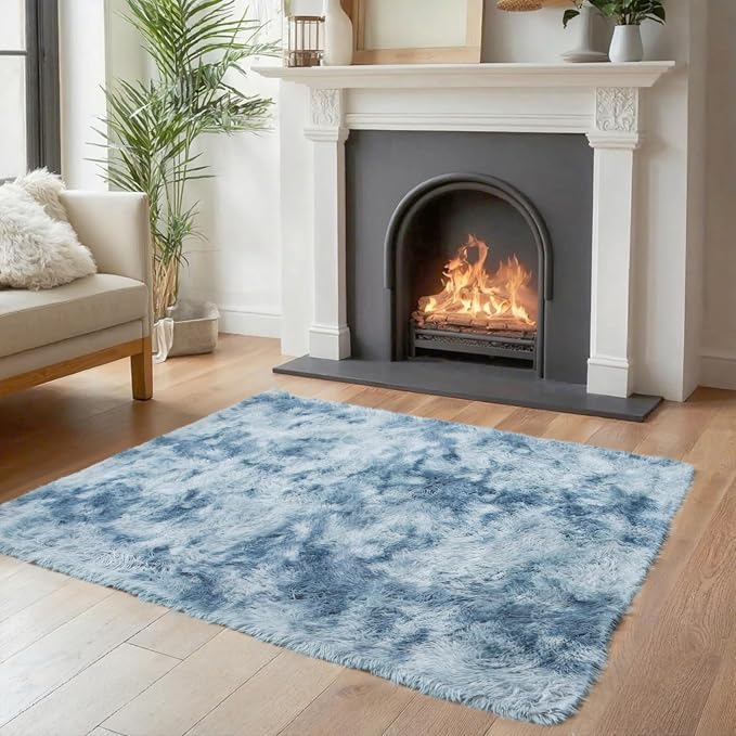 Small Rug Throw Rugs for Bedroom, Mini Area Rug, Fluffy Blue Carpet, Affordable - Image 2