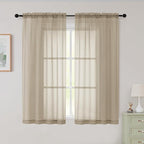 Sheer Taupe Curtains for Bedroom Living Room 54 Inch Length 2 Panels Set by WelvetBLK