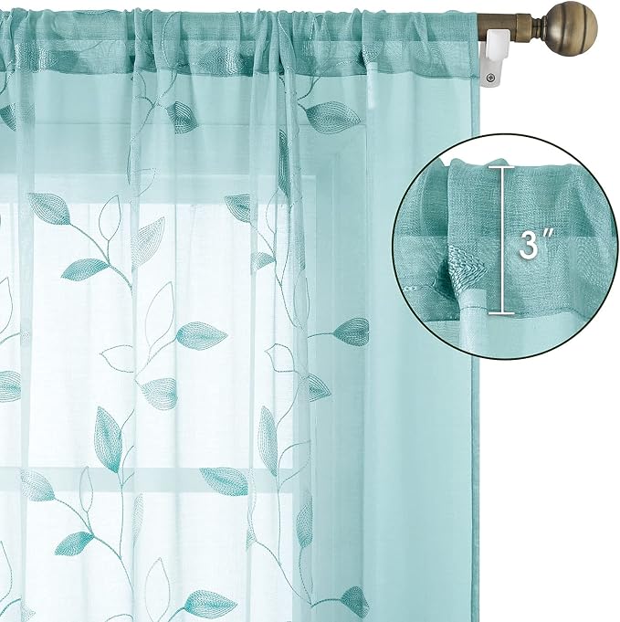 HOMEIDEAS Turquoise Aqua Sheer Curtains 52 X 84 Inches Length 2 Panels - Image 5