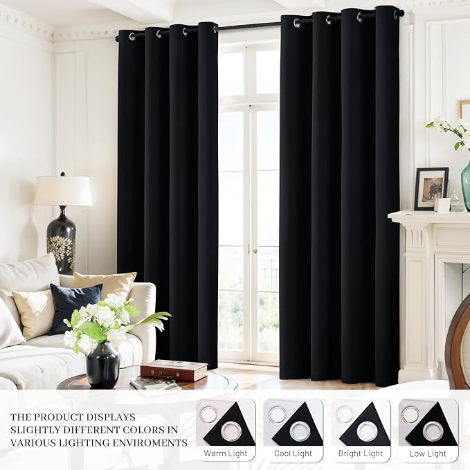 Yakamok 100% Blackout Curtains Black Room Darkening Thermal Insulated Window - Image 6