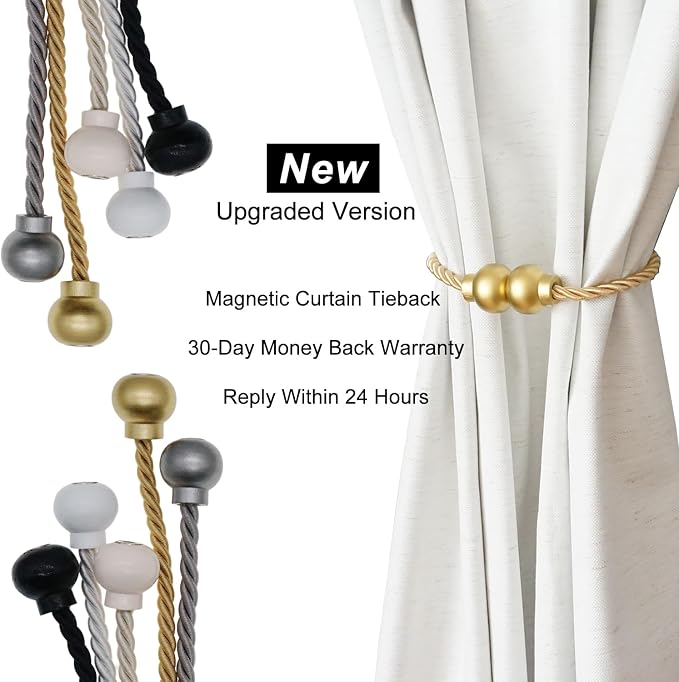 2 Pack Magnetic Curtain Tiebacks Modern Handmade Rope Curtain Tie Backs - Image 7