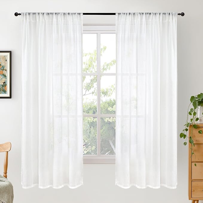 BGment White Semi Sheer Linen Curtains 63 Inch Length by BGment