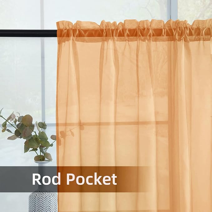 youleyar Solid Sheer Rod Pocket Curtain Voile Draperies 2 Panels White Beige - Image 3