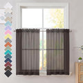 OVZME Brown Sheer Curtains 36 inches Long, Short Kitchen Window Treatment Solid by OVZME