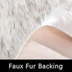 Latepis White with Grey Tips Round Rugs 5ft Washable Faux Sheepskin Fur Rug - Image 3
