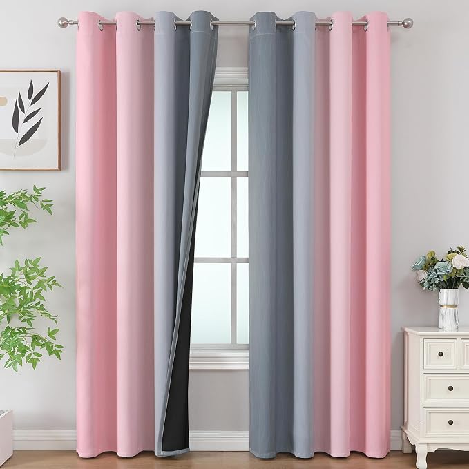 Estelar Textiler Pink and Grey Ombre Blackout Curtains 90 Inches Long 2 Panels by ESTELARTEXTILER