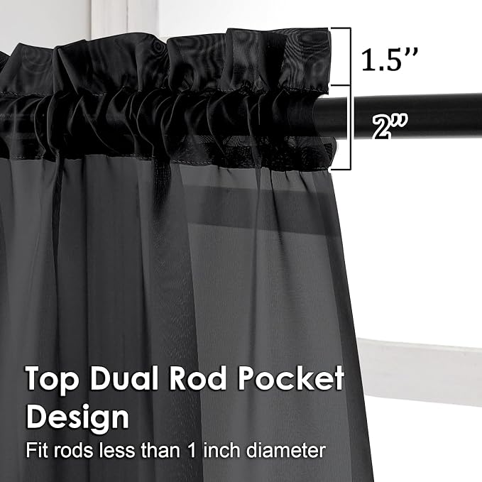 OVZME Black Sheer Curtains 78 Inches Long 2 Panels - Image 2