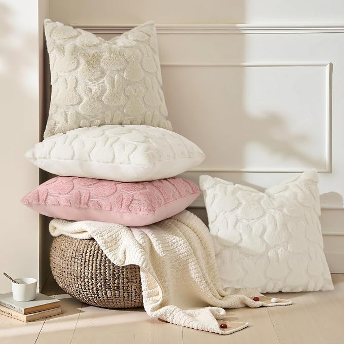 decorUhome Easter Bunny Pillow Covers 18x18 Inch Set of 2, Soft Plush Faux Wool - Image 2
