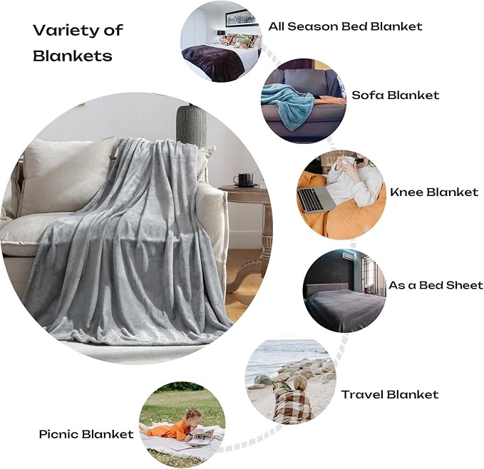 JIAHANNHA Fleece Blanket Twin Size Grey 60 by 80 Inches Throw Blankets - Image 3