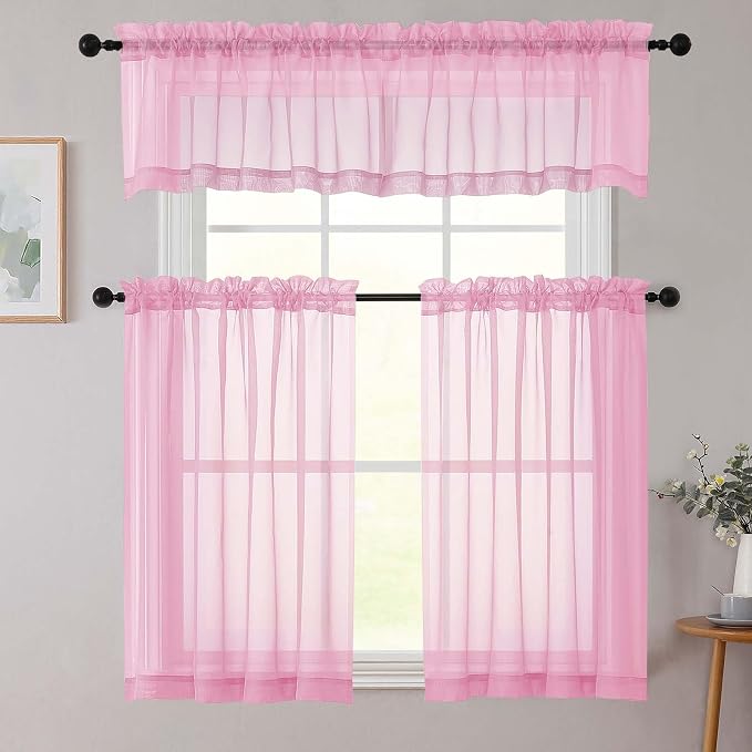 Pink Valances for Windows, Modern Solid Mini Small Window Curtains for Cafe - Image 8