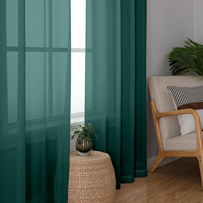 Aiyufeng Hunter Green Sheer Curtain Drapes 72 Inch Length 2 Panels - Image 2