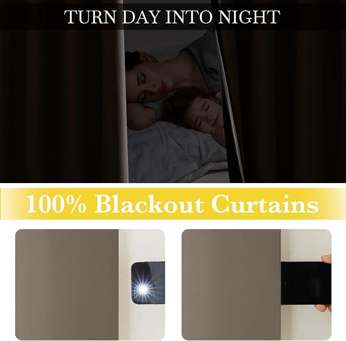 NICETOWN 100% Blackout Tan Curtains 96 inch Long, Grommet Thermal Insulated - Image 5