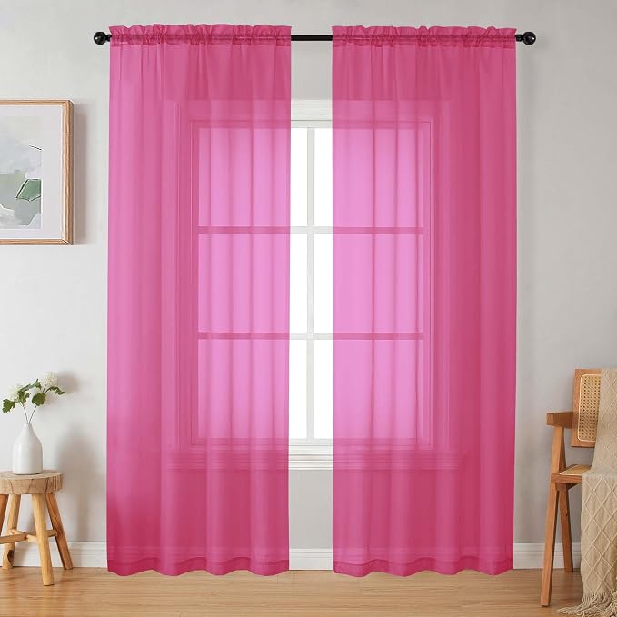 Hot Pink Sheer Curtains 84 Inches Long 2 Panels Set by WelvetBLK