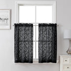 Lecloud Leia Black Sheer Kitchen Curtains 36 Inch Length 2 Panels, Jacquard by Lecloud