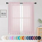 OWENIE Light Pink Sheer Curtains 63 Inch Length 2 Panels Set by OWENIE