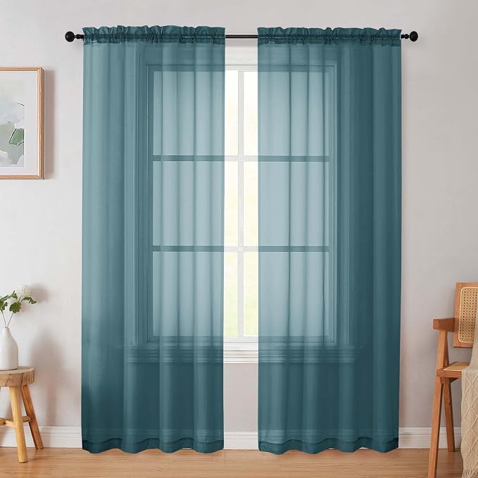 Dusty Blue Sheer Curtain for Bedroom Living Room 72 Inches Long 2 Panels Set by WelvetBLK