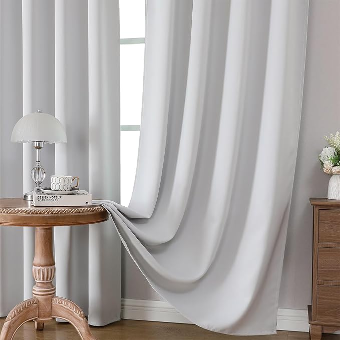 CUCRAF Grayish White Blackout Curtains 54 inch Length 2 Panels Set, Rod Pocket - Image 5