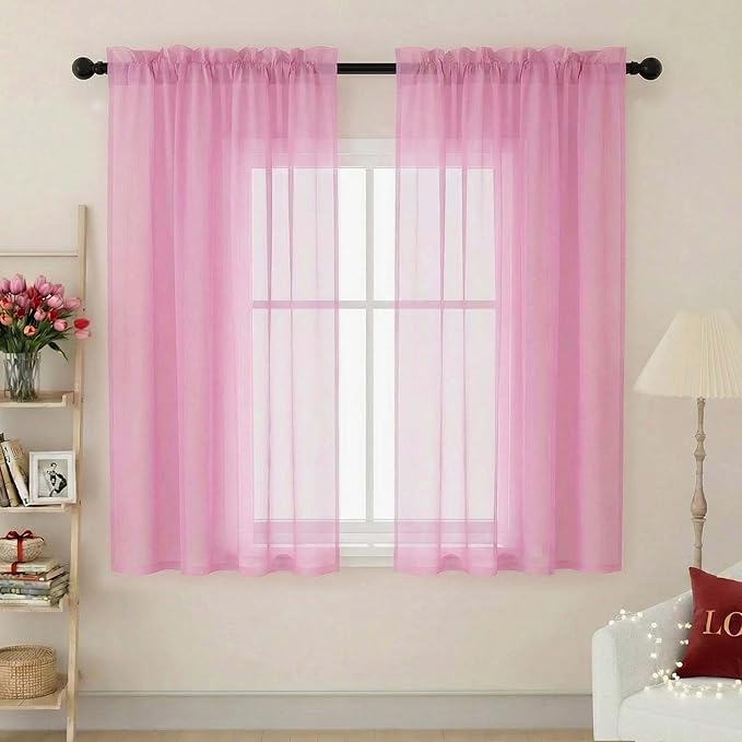 Sheer Pink Curtains for Bedroom Living Room 63 Inch Length 2 Panels, Airy Soft by WelvetBLK