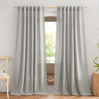 NICETOWN Linen Gray Curtains for Bedroom, Rod Pocket & Back Tab Flax Linen by NICETOWN