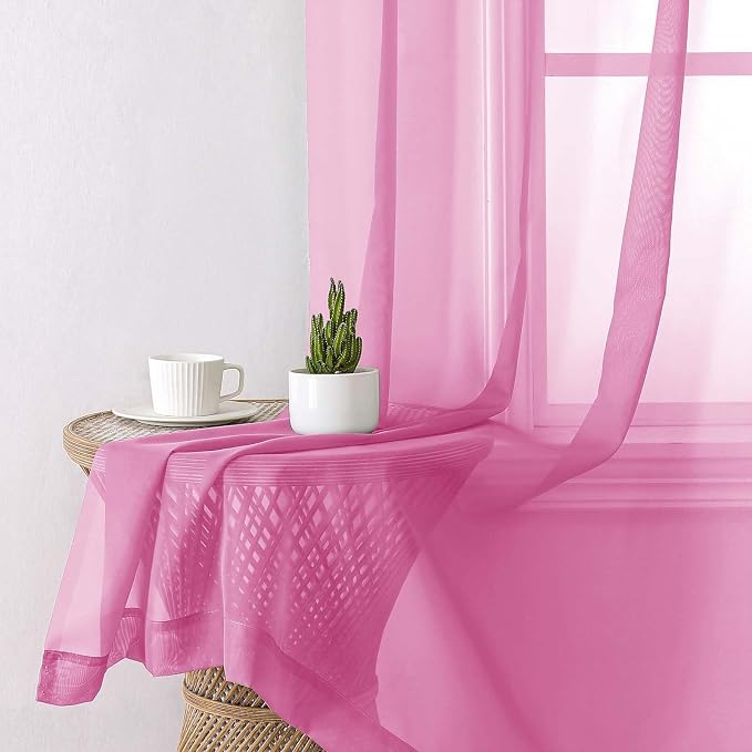 Lecloud Hot Pink Sheer Curtains 54 Inch Length 2 Pcs, Solid Color Voile Modern - Image 6