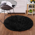 Goolela Black Round Rug 3ft Fluffy Fuzzy Sheepskin Rug Black Circle Faux Fur Rug by Goolela