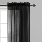 DWCN Black Sheer Curtains Semi Transparent Voile Rod Pocket Curtains - Image 2