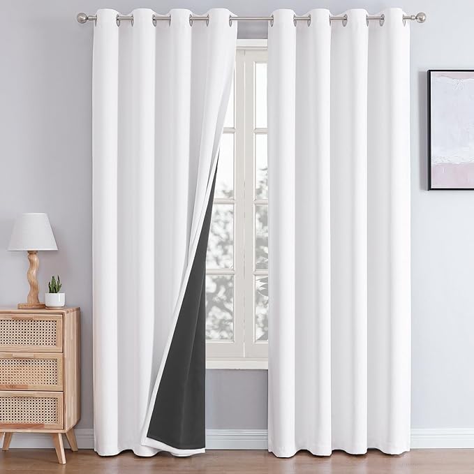 ChrisDowa White 100% Blackout Curtains 102 inch Long by ChrisDowa