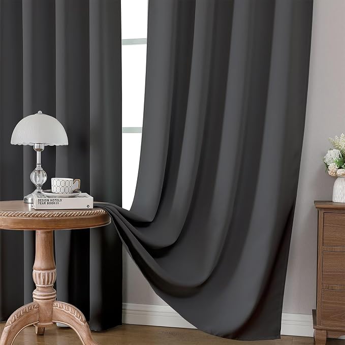 CUCRAF Dark Grey Blackout Curtains 96 inch Length 2 Panels Set, Rod Pocket Room - Image 5