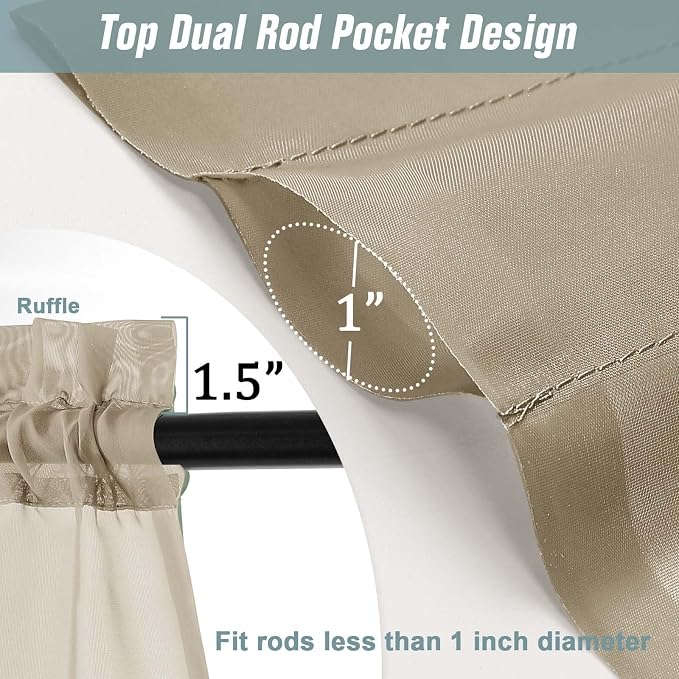 Taupe Small Sheer Curtains 2 Panels Set, Kitchen Curtains 36 Inch Length - Image 3