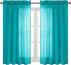 DWCN Turquoise Sheer Curtains Semi Transparent Voile Rod Pocket Curtains - Image 9