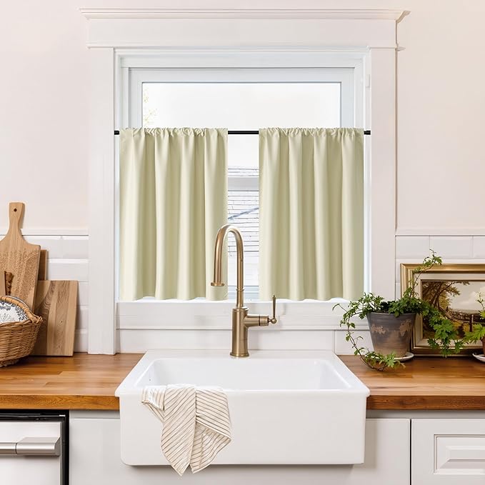 RYB HOME 100% Blackout Basement Curtains 24 inches Long, Heat & UV Blocking by RYBHOME